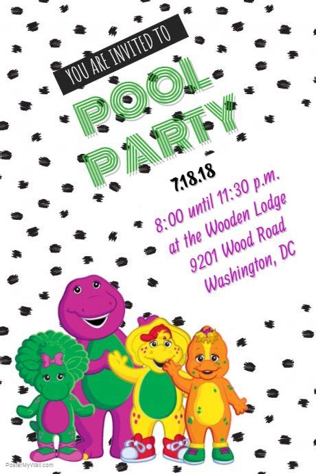 Barney Invitation Print Birthday Invitations Party Invite Template