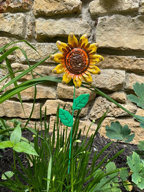 3 Metal Sunflowersgarden Artflower Garden Stakesunflower Etsy