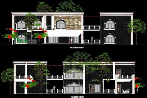Country House Contemporary Style Front View Dwg Elevation For Autocad