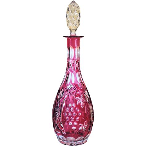 Cranberry Cut To Clear Bohemian Glass Decanter From Hazenhoward On Ruby Lane