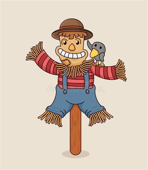 Cute Scarecrow Cartoon Character Vector Illustration Stock Vector