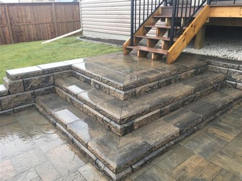 Rocky View Yards Landscaping Allan Block Retaining Wall And Stairs