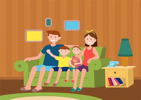 Familia Juntos Viendo La Televisión Ilustración De Padres Y Niños