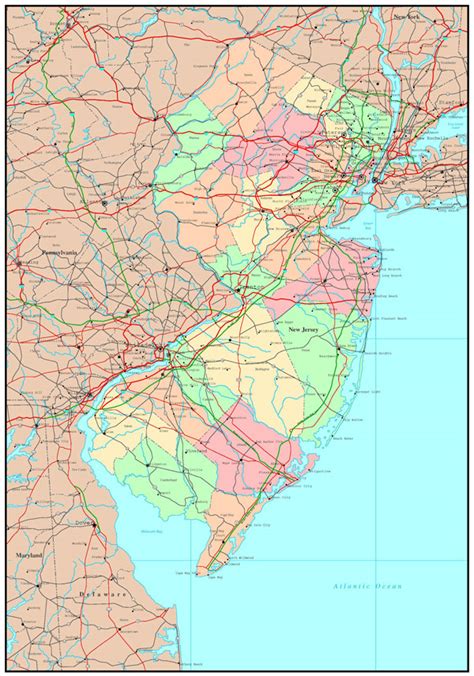 Large Detailed Administrative Map Of New Jersey State With Highways