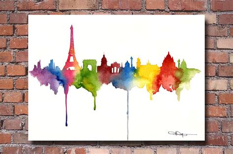 Paris Skyline Art Print Watercolor Painting Eiffel Tower City Wall