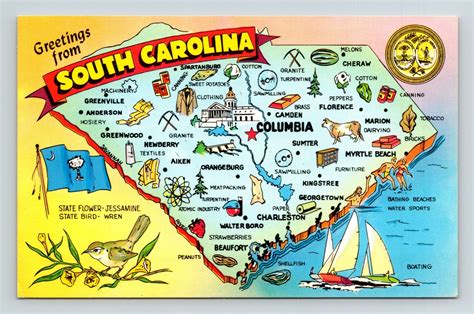 Greetings South Carolina Palmetto State Map Cities State Capitol Db