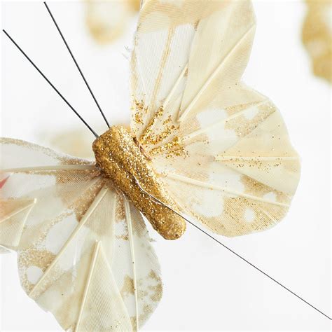 Gold Glittered Cream Artificial Butterflies Anniversary 25th And