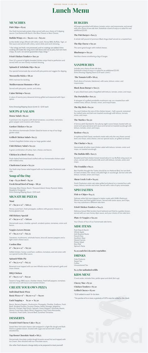 Olde Hickory Tap Room menu in Hickory, North Carolina, USA