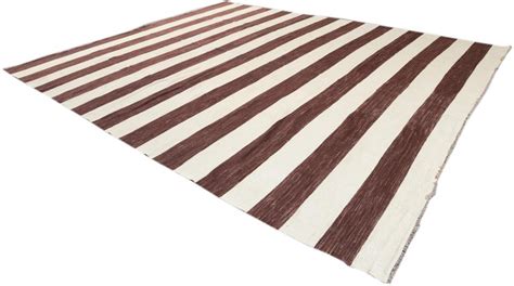 Contemporary Brown And White Striped Kilim Flatweave Wool Rug At 1stdibs