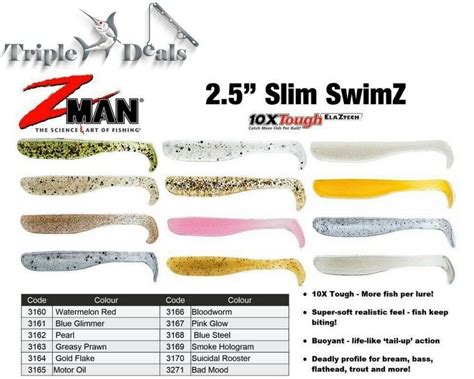 8 Pack Of Zman 25 Slim Swimz Lure Z Man Soft Plastics Lures Choose Your Colour Ebay
