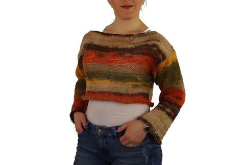 Hand knit sweater Boho brown sweater Chunky off the shoulder sweater Long sleeve sweater ...