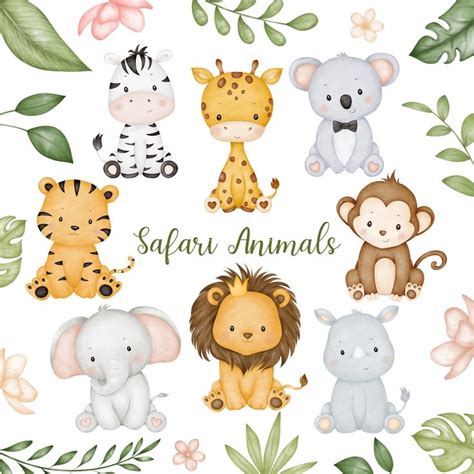 Watercolor Safari Animals Clipart Cute Baby Safari Animals Clipart Png