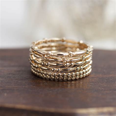 14k Solid Gold Stack Ring Stackable Gold Band Bead Ring