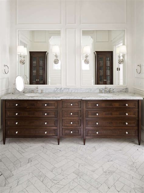 Dark Stain Vanity Traditional Style With Wainscoting Sophisticated