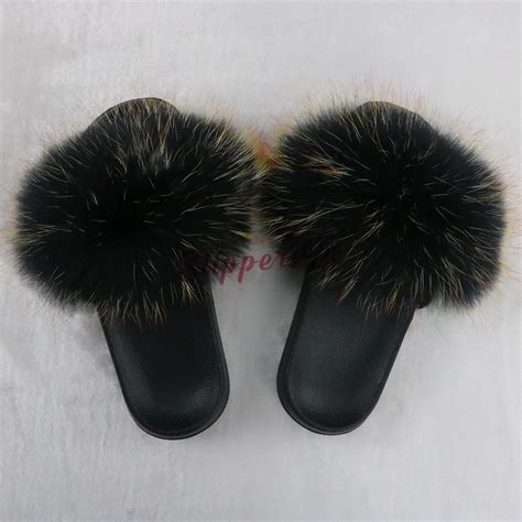 Talk about a statement shoe! Black Fluffy Fur Slides with Matching Graffiti Printed ...