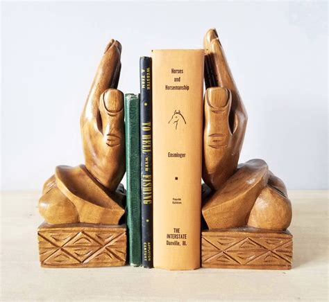 Vintage Hand Bookends Hand Carved Wood Wooden Palm Book Ends