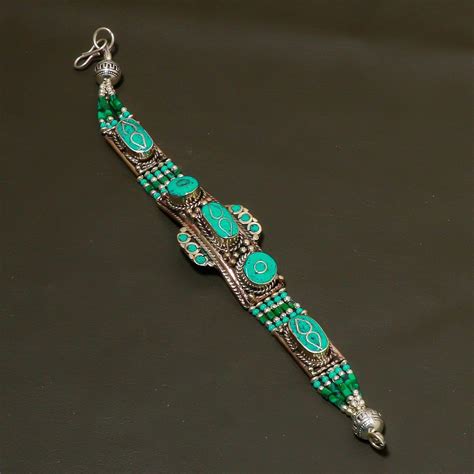 Tibetan Turquoise Nepali Bracelet Gemstone Bracelet Green Beaded