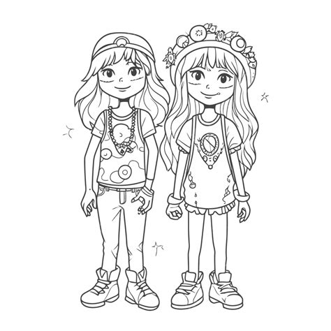 2 Girl Coloring Pages Outline Sketch Drawing Vector Wing Drawing Girl