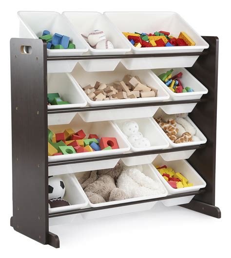 Tot Tutors Kids Toy Storage Organizer With 12 Plastic Bins Espresso