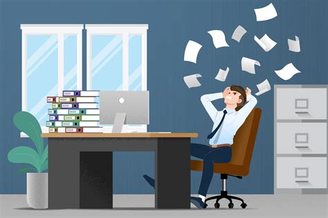 Homme d affaires stressé au bureau par beaucoup de travail Conception illustration vectorielle