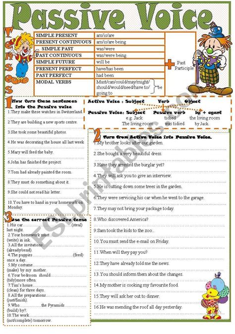 A Worksheet Dealing With The Basics Of Passive Voice Three Exercises Turn The Sentences Into