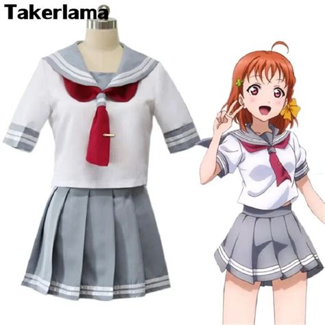 Takerlama Anime Love Live Sunshine Cosplay Costume Takami Chika Girls Sailor Uniforms Suit Dress