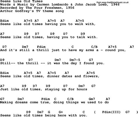 Song Lyrics With Guitar Chords For Seems Like Old Times The Four