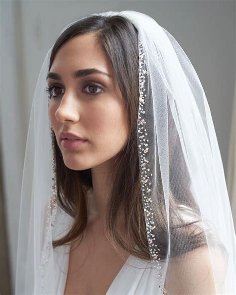 Beaded Edge Wedding Veil Fingertip Length Wedding Veil Beaded Wedding