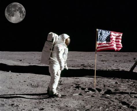 Neil Armstrong Stands Next To The American Flag On The Moon 1969 R