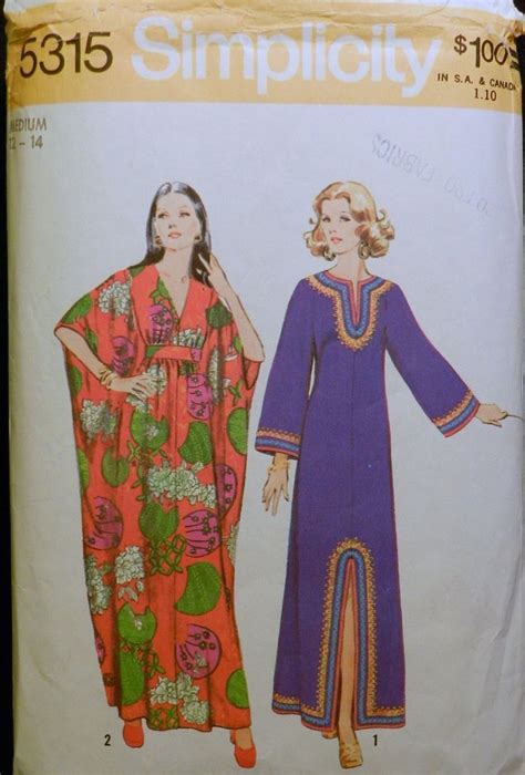 Vtg 1970s Simplicity 5315 Caftan Dress Pattern Sz 12 14 34 36 Bust