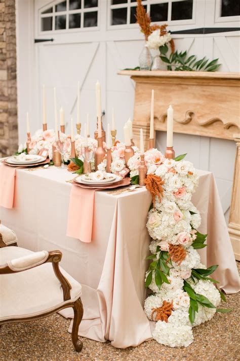 Table decoration idea for big party. rose-gold-wedding-ideas-28 Ruffled | Rose gold wedding ...