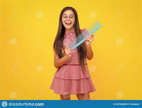 Teen Girl Girl With Brush Combing Hair Girl Taking Haircare And