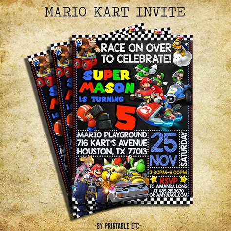 Mario Kart Invitation Mario Kart Chalkboard Birthday Invite