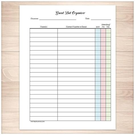 Marriage party life event celebrate vendors wedding guest set up. Guest List RSVP Organizer - Event Planning - Printable at ...