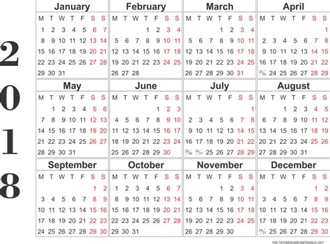 Calendar 2018 Template 12 Monthspage Printable 2017
