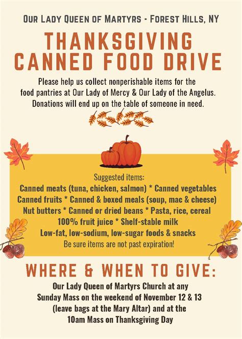 Thanksgiving Canned Food Drive Our Lady Queen Of Martyrs