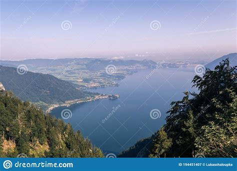 Traunsee Lake With Alps Mountain And City Traunkirchen From Lookout