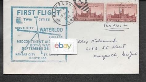 Mid Continent Airlines First Flight Cover Waterlooiowachicago 9 26 50