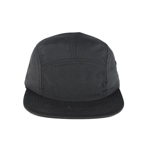 Custom Made Top Quality Black Nylon Soft Feel 5 Panel Camp Caps Hats