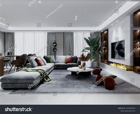 Contemporary Living Room White Gray Large Stock Illustration 2204558973
