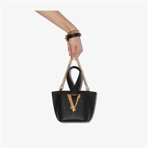 Versace Virtus Logo Plaque Bucket Bag In Black Lyst