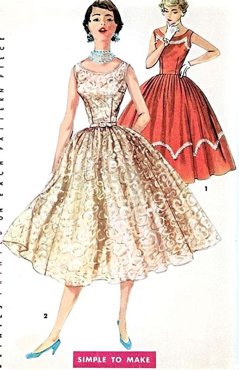 1950s Lovely Party Evening Dress Pattern Simplicity 1158 Fit And Flare