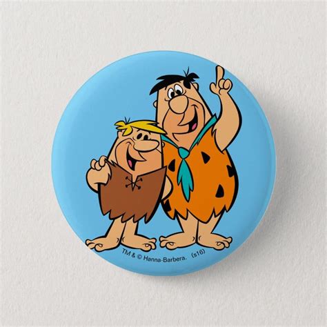 A Button With An Image Of Two Cartoon Characters One Holding The Other