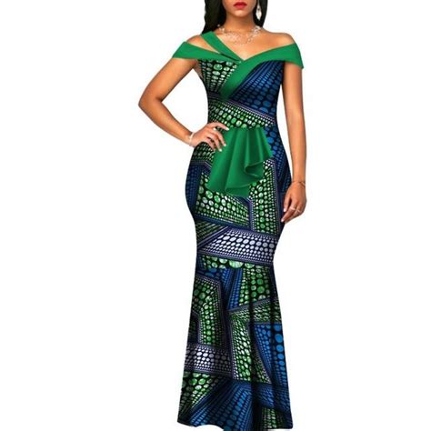 African Cotton Wax Print Clothing Women Long Mermaid Bazin X11441 African Print Dresses African