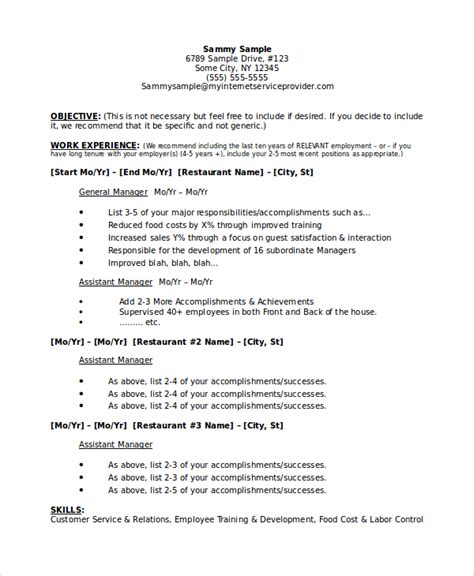 restaurant manager resume samples  printable planner