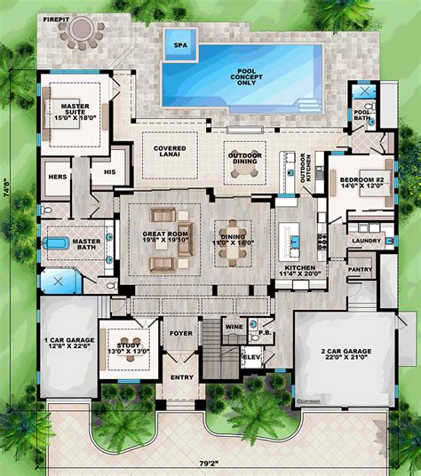 Coastal Florida Mediterranean Style House Plan 75979 With 4 Bed 5