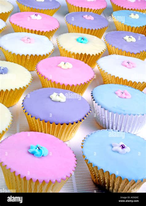 Pastel Coloured Cup Cakes Fairy Cakes Stock Photo Alamy