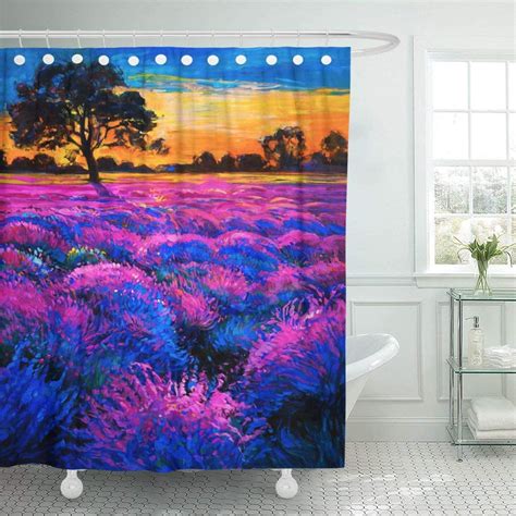 Artjia Blue Abstract Oil Painting On Canvas Lavender Field Modern