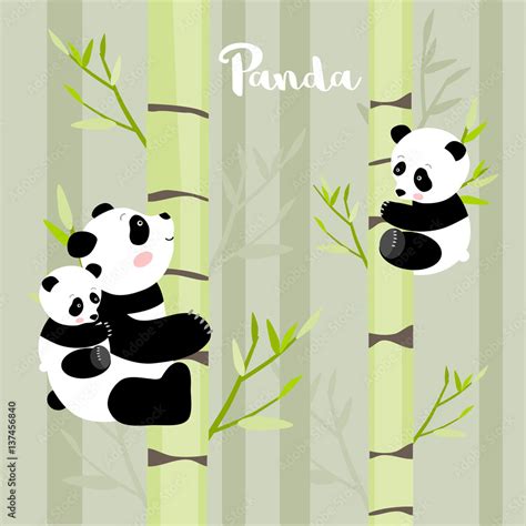 Pandas Climbing The Bamboo Trees Vector Illustration Stock Vector