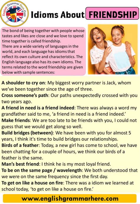 Idioms About Friendship List Of Friendship Idioms English Grammar Here